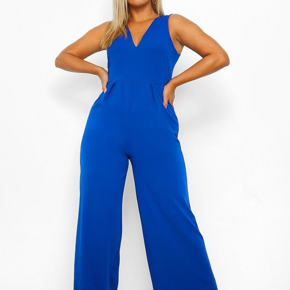 Boohoo plus royal blue jumpsuit